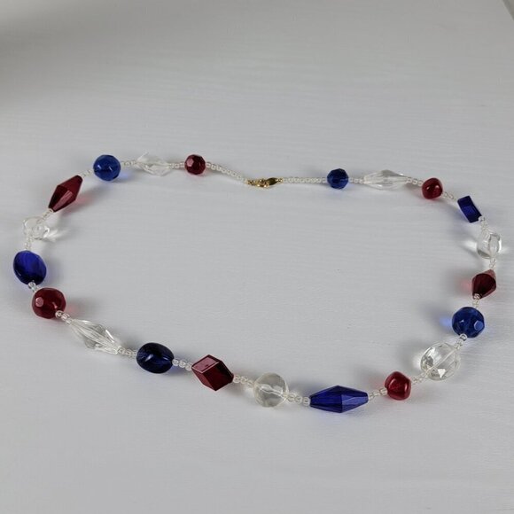 Vintage Trifary TM Necklace 29 Inch Red White And Blue Patriotic 4th of July - Picture 2 of 8